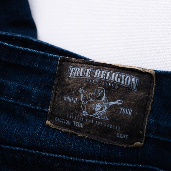 True Religion Tori Dark Wash Denim Embellished Jeans Pockets Size 27 x 30 - Picture 9 of 16